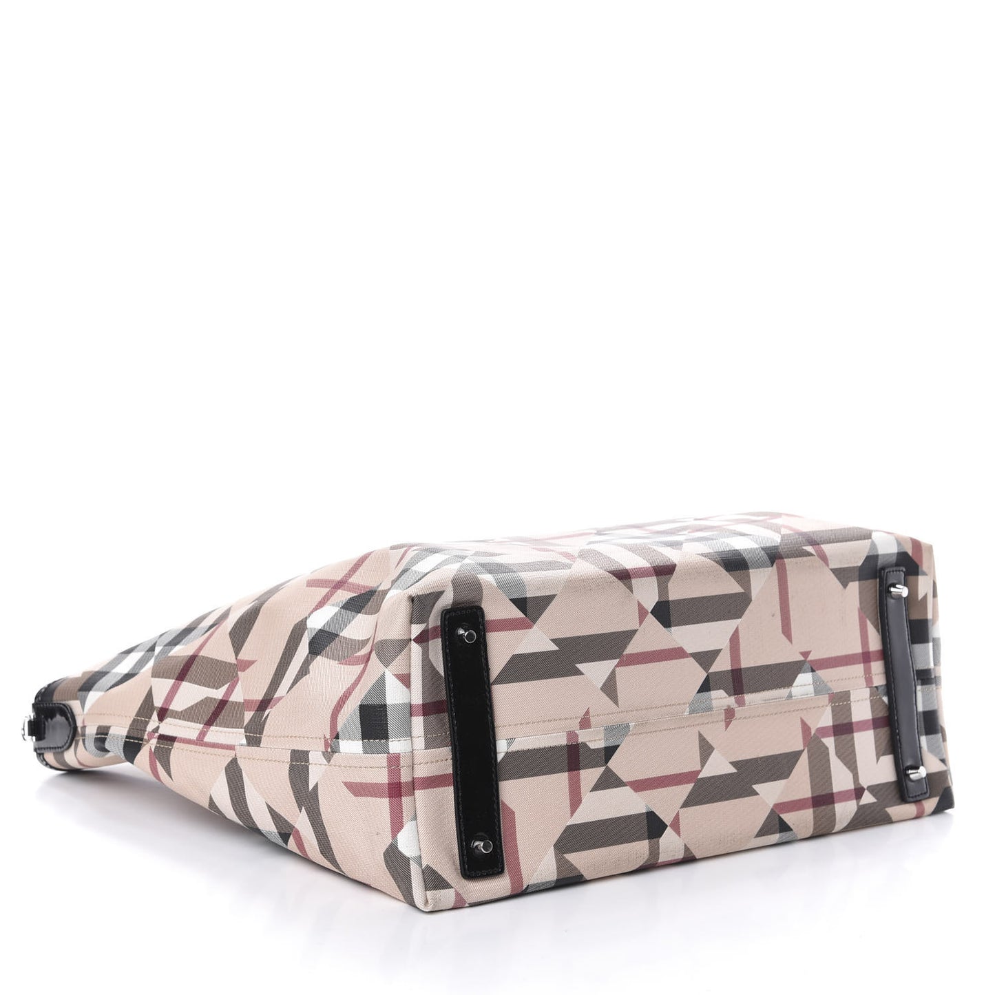 Patent Trim Patchwork Check Tote Black