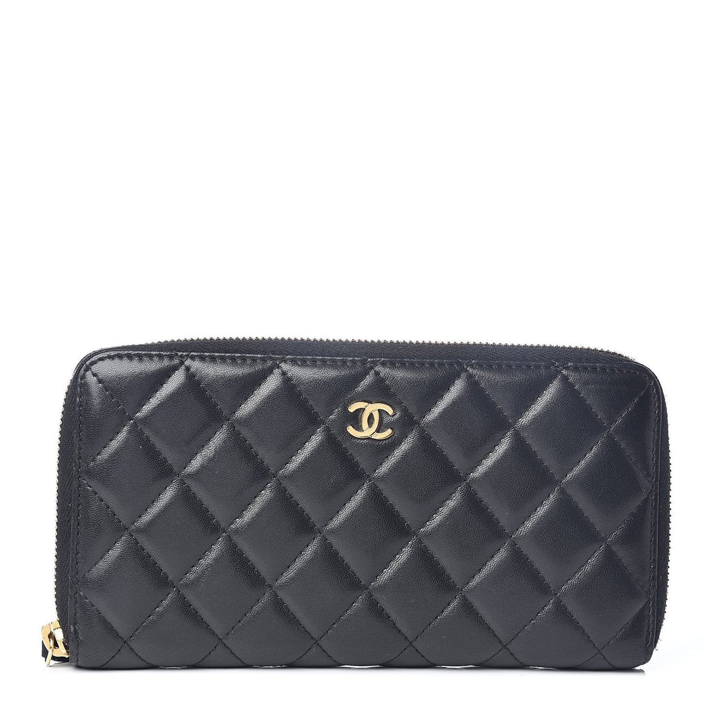 Lambskin Quilted Large Gusset Zip Around Wallet Black
