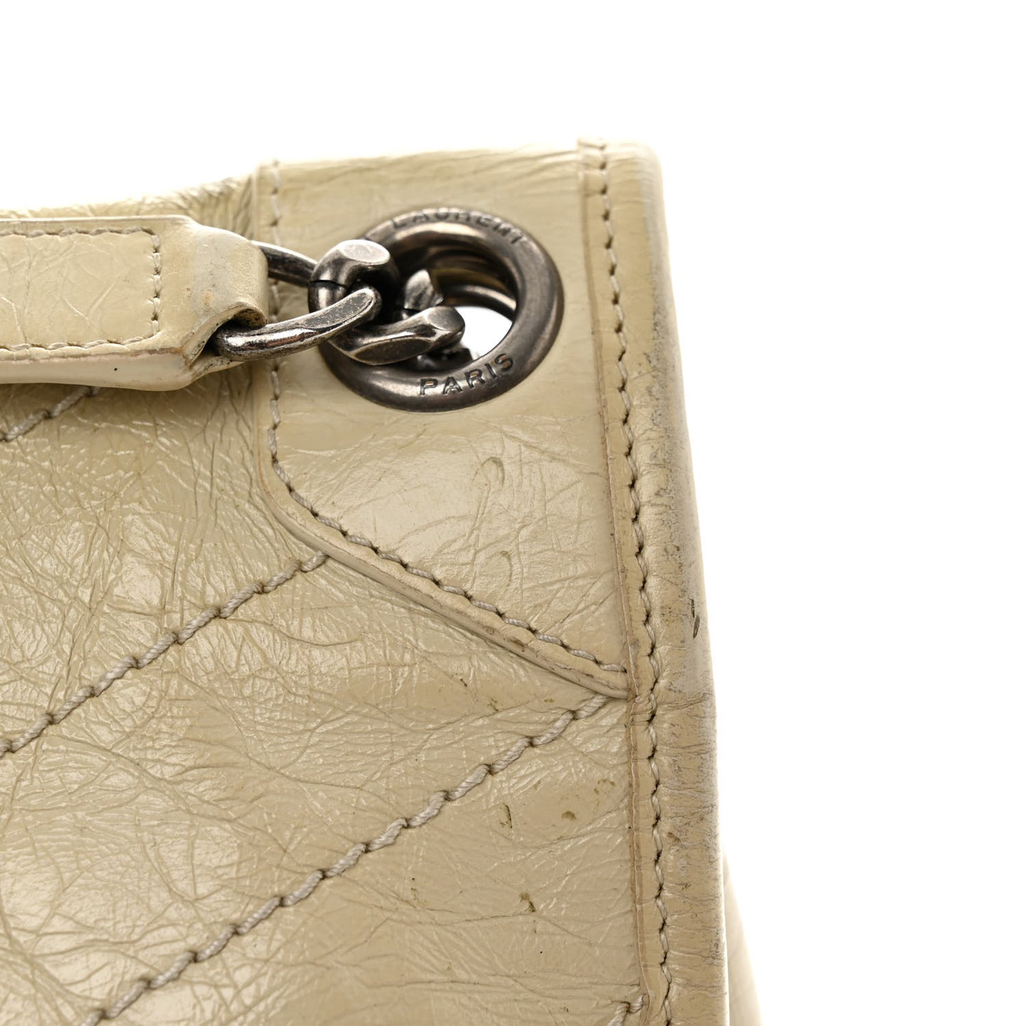 Crinkled Calfskin Matelasse Monogram Medium Niki Chain Satchel Ivory