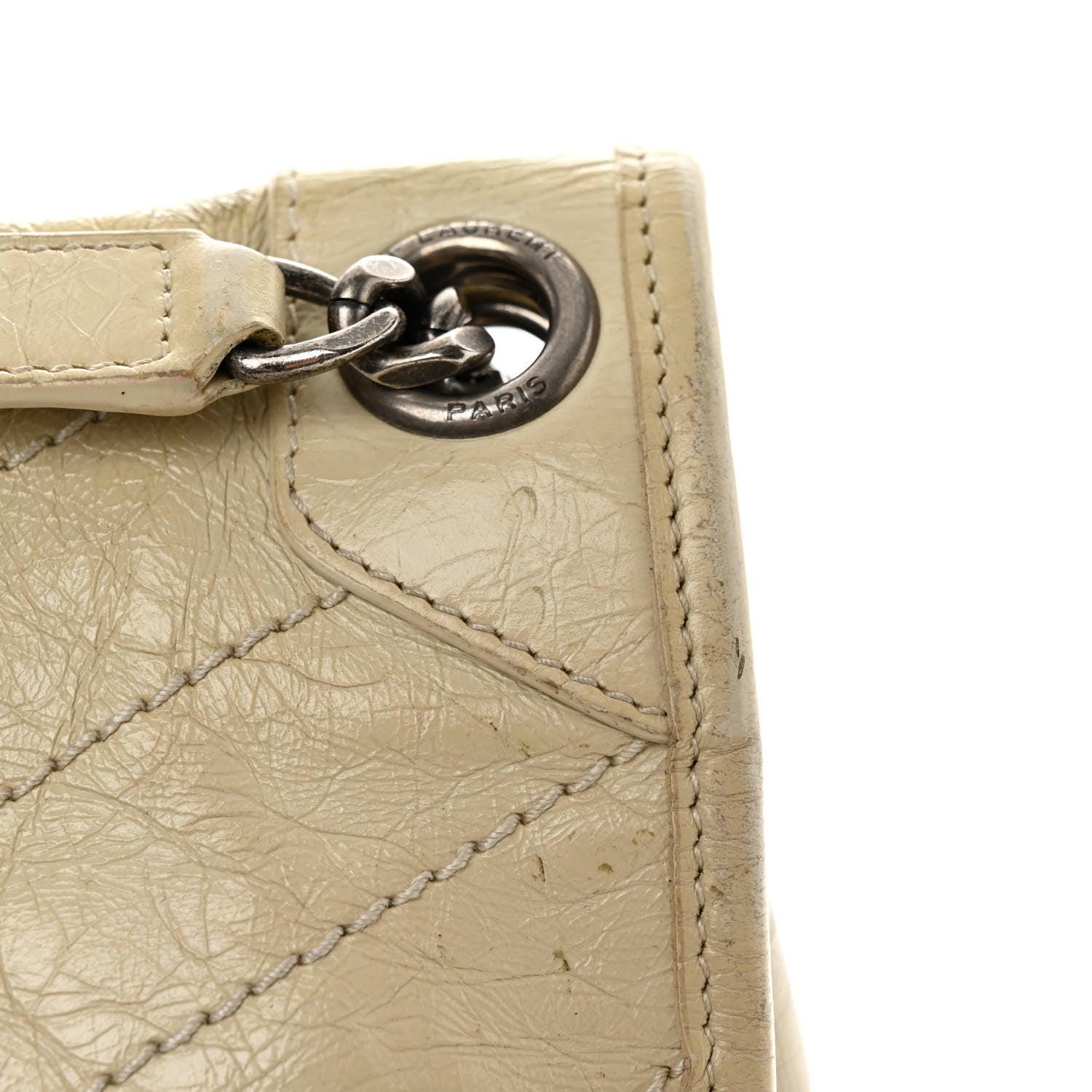 Saint Laurent Crinkled Calfskin Matelasse Monogram Medium Niki Chain Satchel Ivory 10 of 12