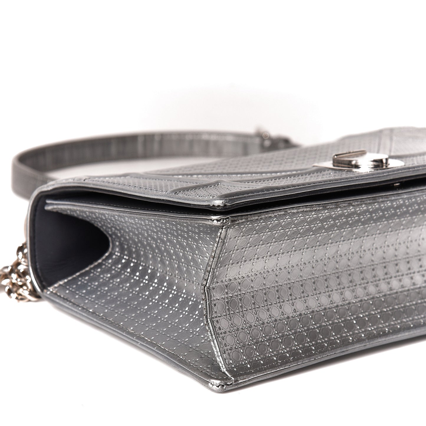 Metallic Patent Micro-Cannage Medium Diorama Flap Bag Silver