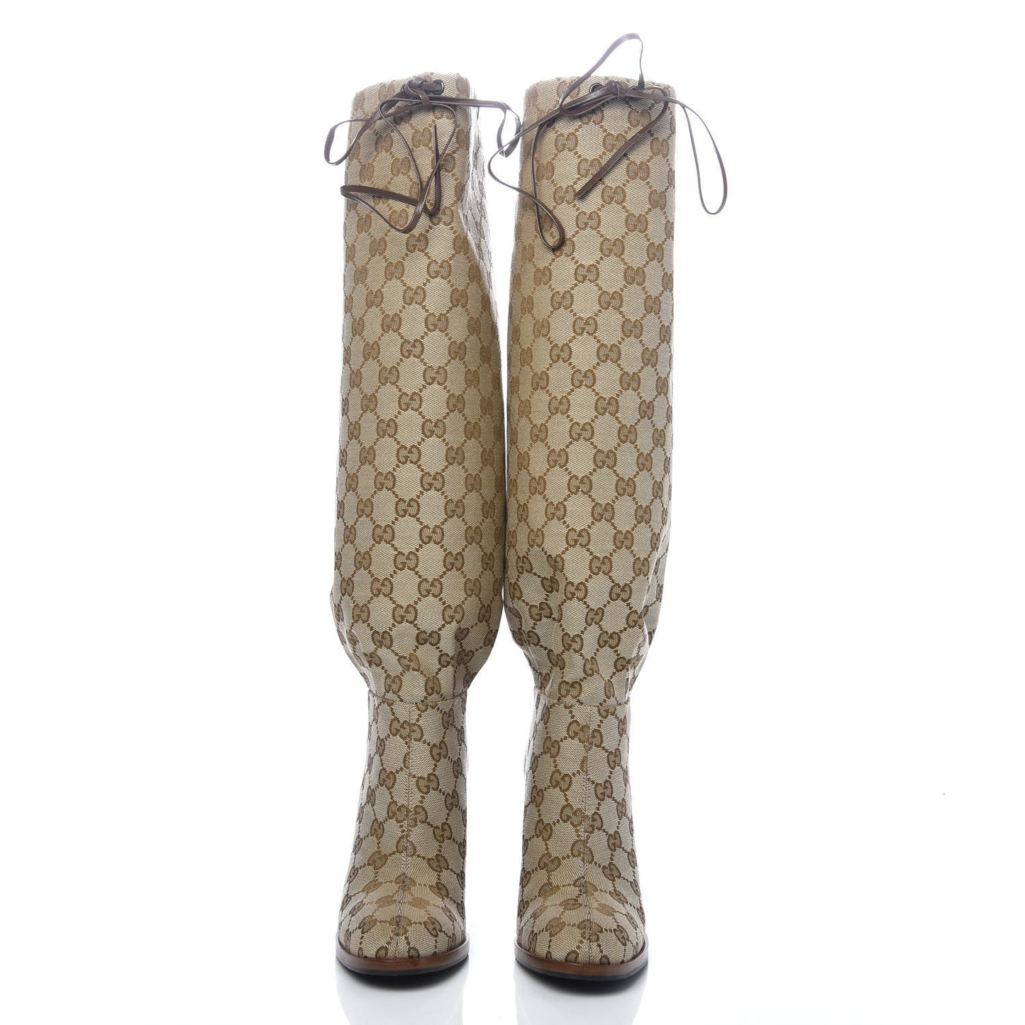Monogram Malaga Kid Mid Heel Boots 36.5 Beige Ebony