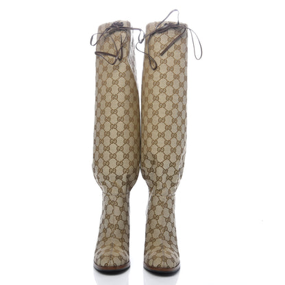 Gucci Monogram Malaga Kid Mid Heel Boots 36.5 Beige Ebony 2 of 8