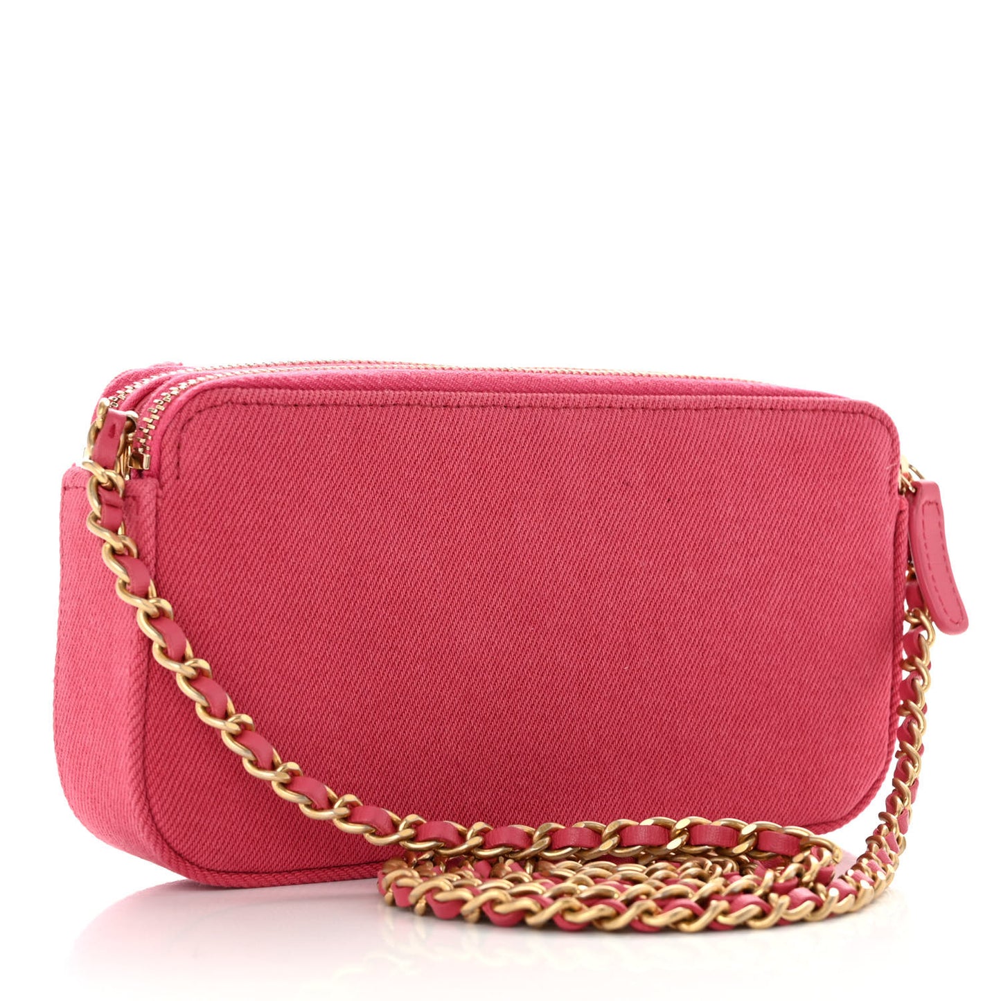 Denim Chevron Small Coco Clutch With Chain Dark Pink