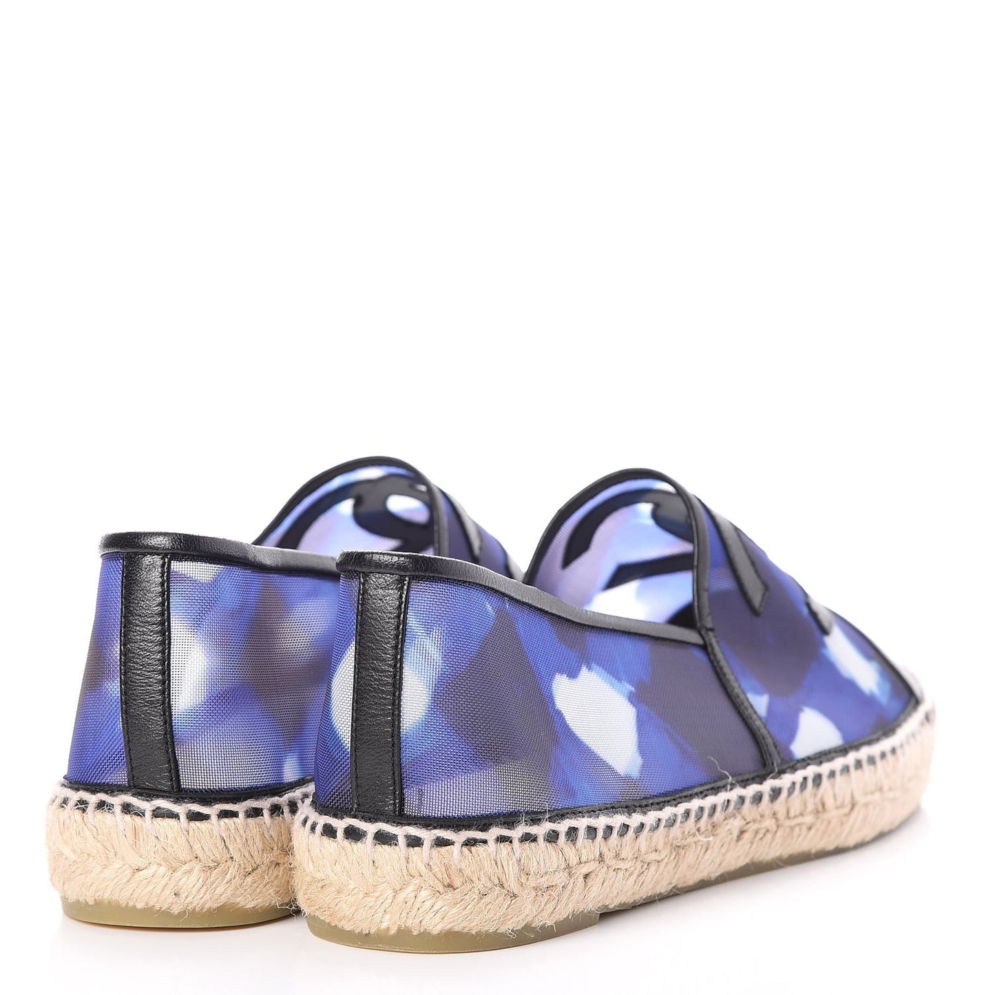 Mesh Lambskin Check Print CC Espadrilles 42 Blue Black White