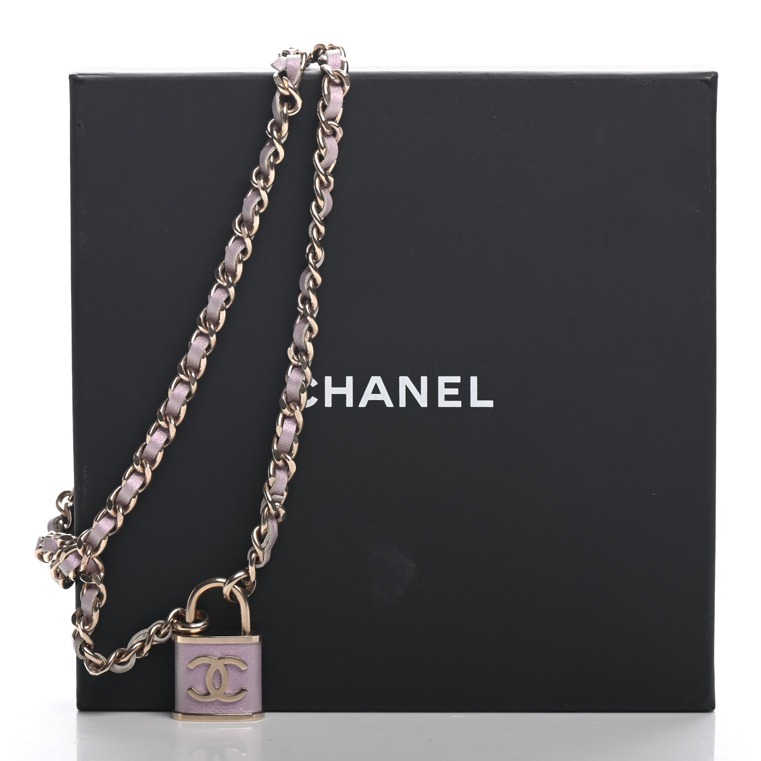 Chanel Metal Lambskin Lock Necklace Iridescent Pink 6 of 6
