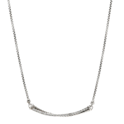 David Yurman Sterling Silver Diamond Crossover Bar Necklace 1 of 4