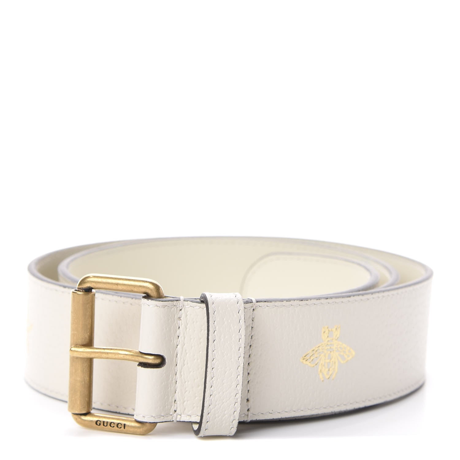 Gucci Textured Dollar Calfskin Bees And Stars Print Womens 40mm Belt 90 36 Mystic White Gold 1 of 5