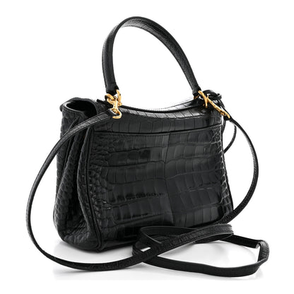 Balenciaga Shiny Calfskin Crocodile Embossed Mini Rodeo Top Handle Handbag Black 2 of 9
