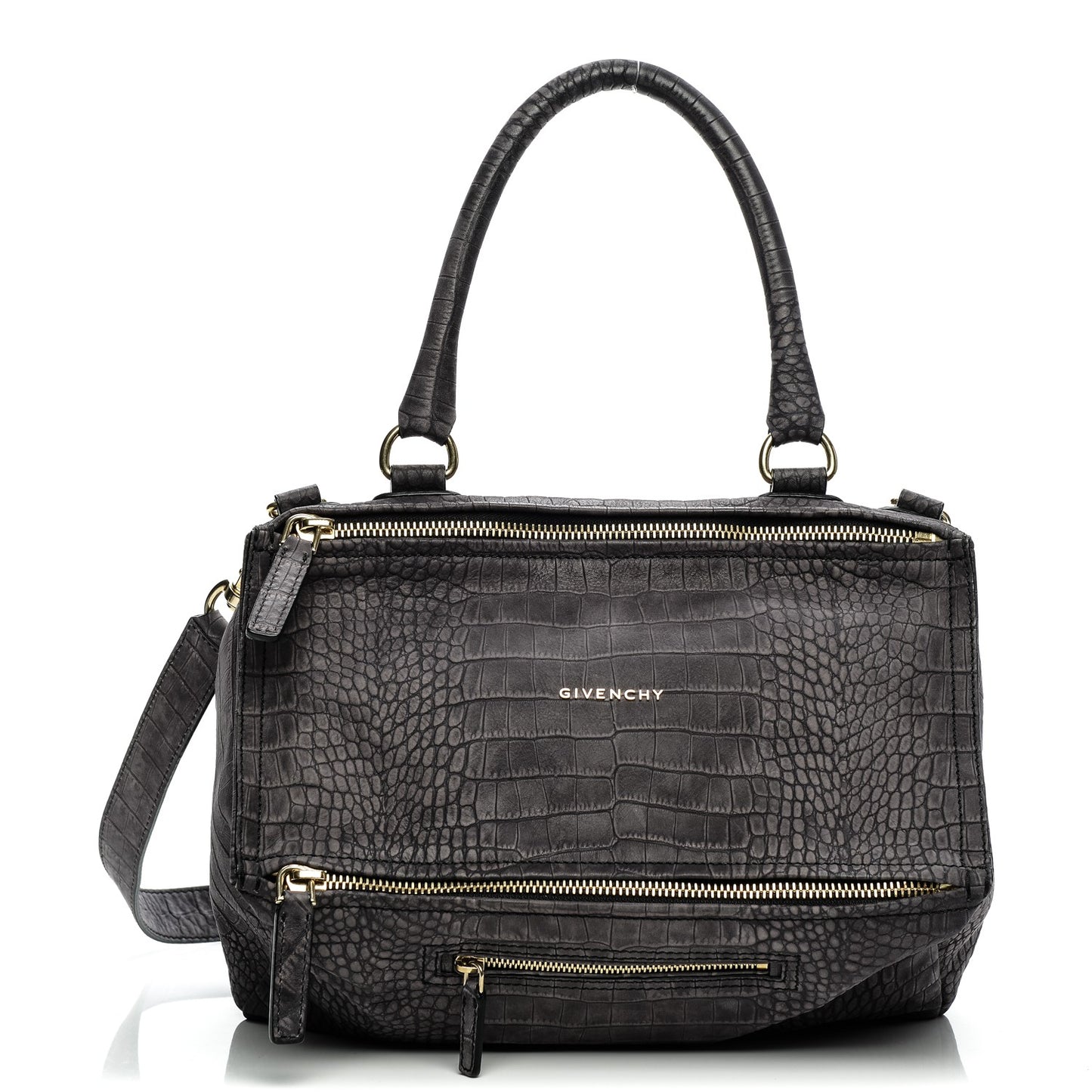 Nubuck Crocodile Embossed Medium Pandora Dark Grey