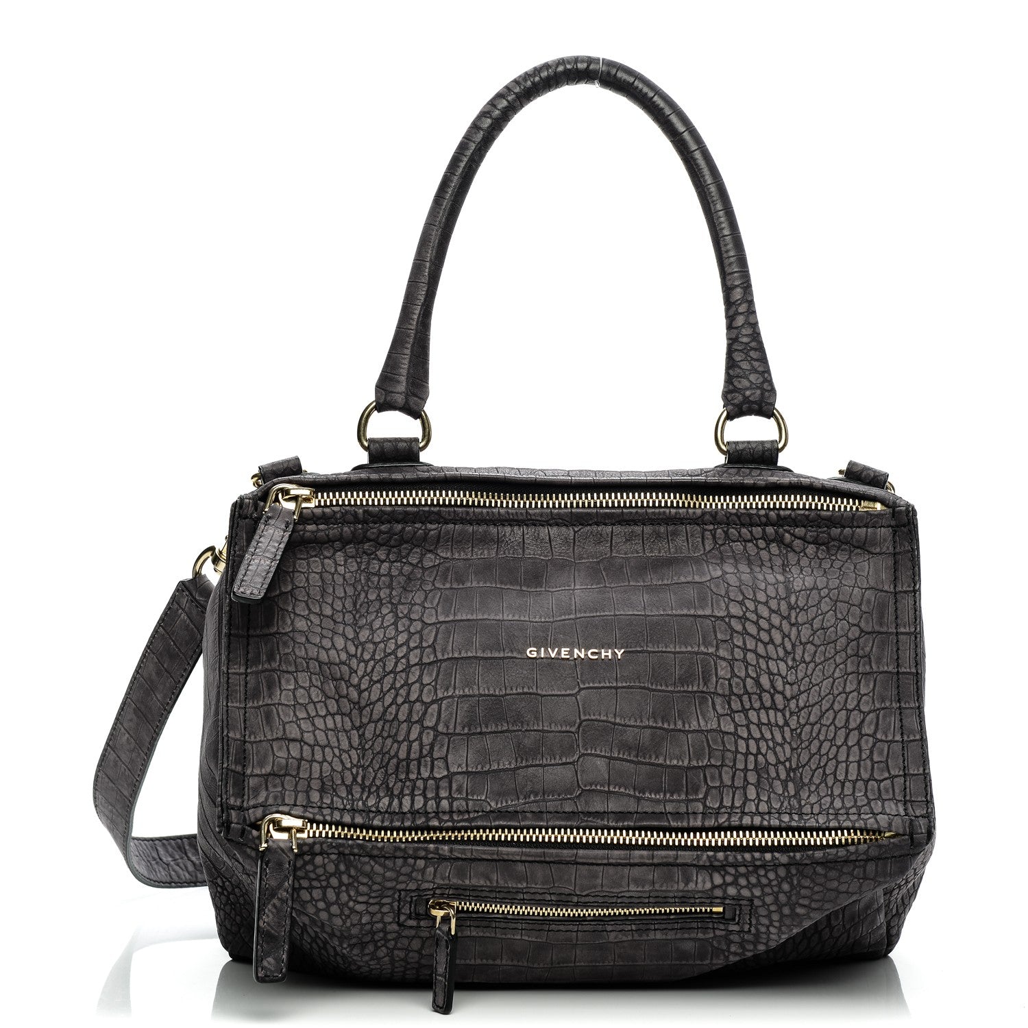 Givenchy Nubuck Crocodile Embossed Medium Pandora Dark Grey 1 of 8
