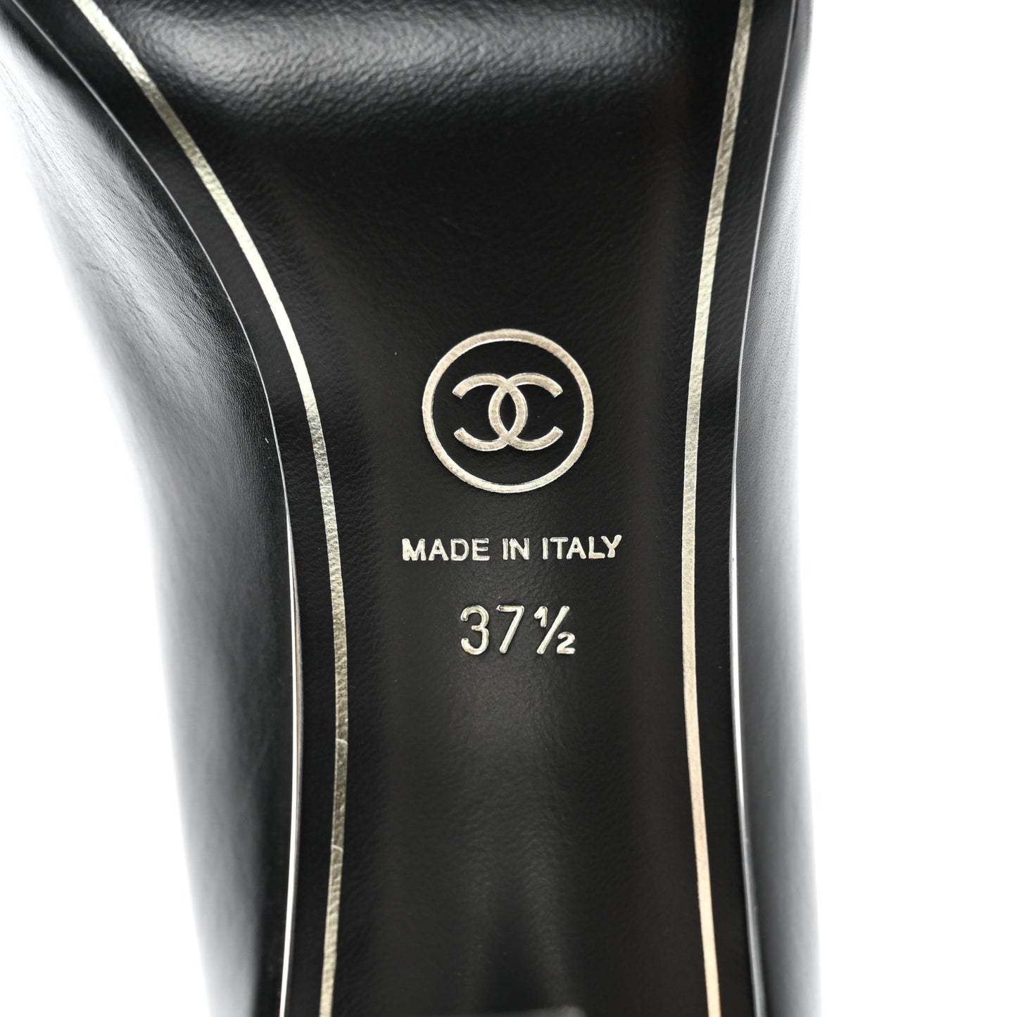 Lambskin Patent Metal Cap Toe CC Pumps 37.5 Black Gold