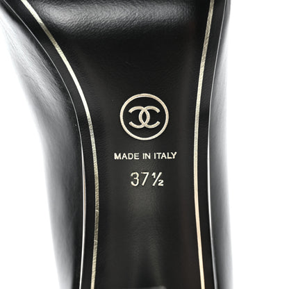 Chanel Lambskin Patent Metal Cap Toe CC Pumps 37.5 Black Gold 6 of 11