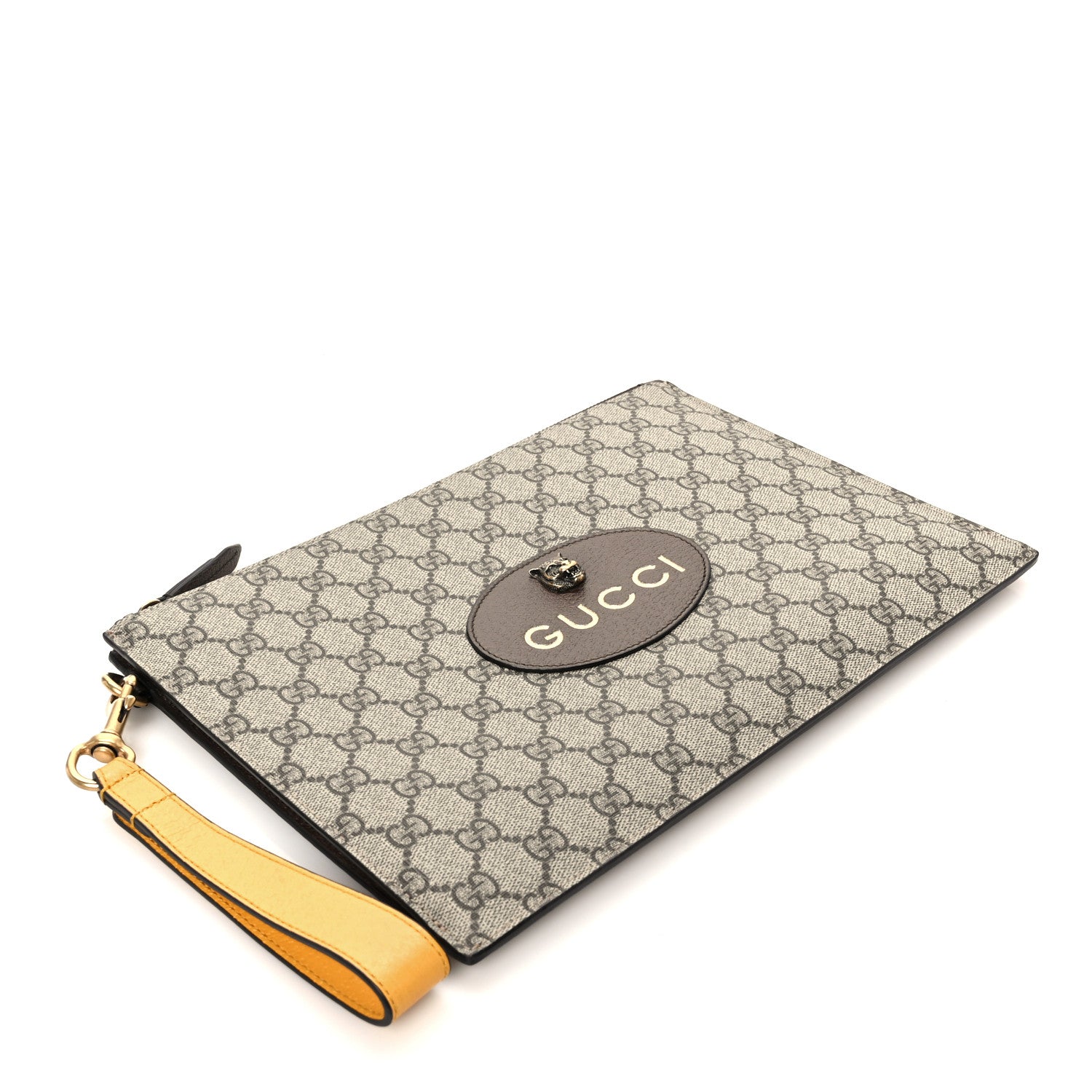 Gucci GG Supreme Monogram Neo Vintage Zip Wristlet Pouch Beige New Acero Crop 4 of 8