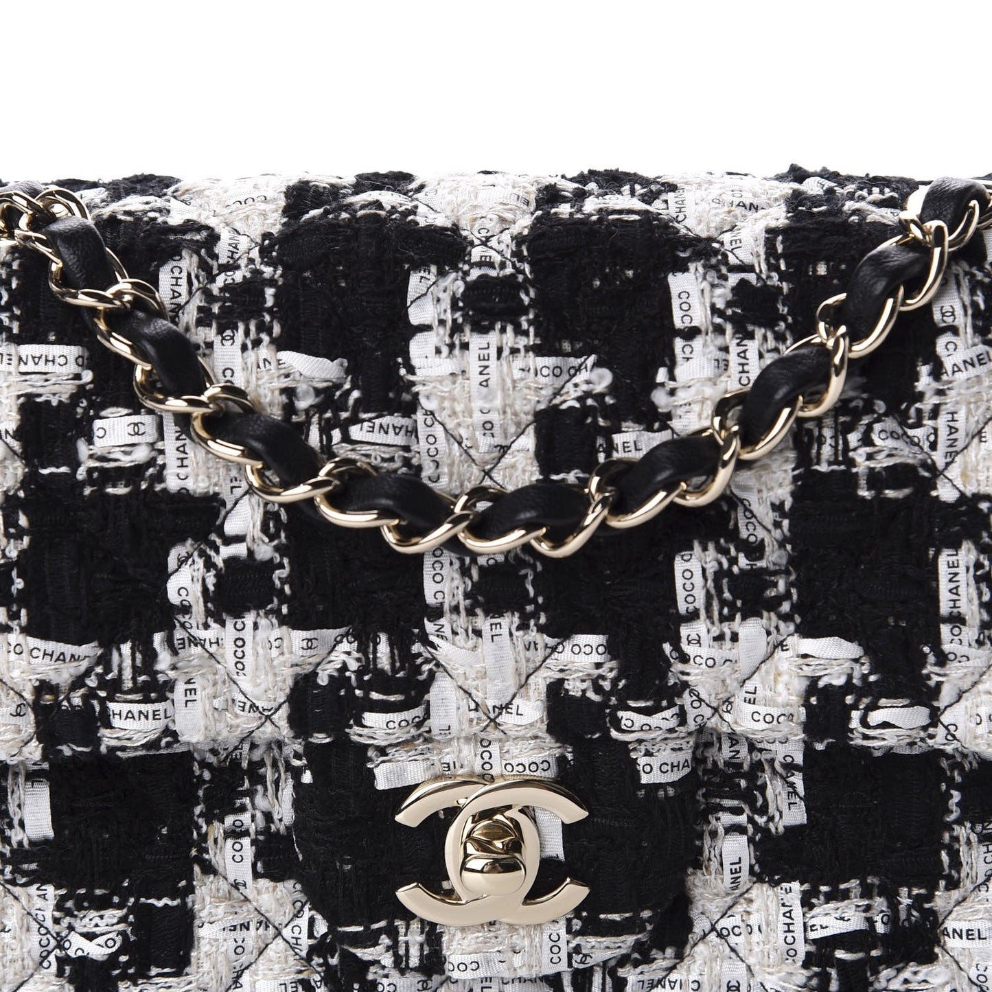 Tweed Quilted Mini Rectangular Flap Black Ecru White