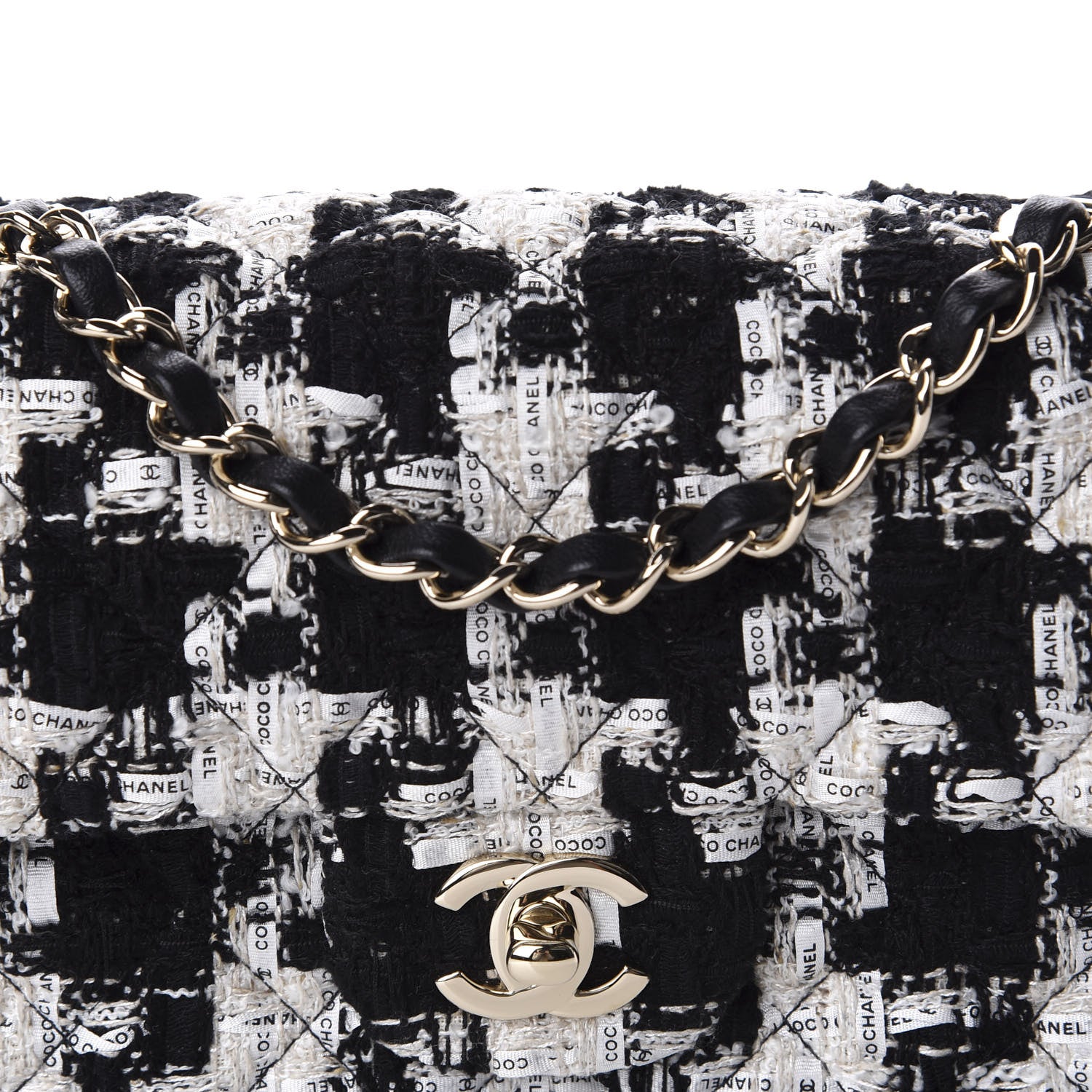 Chanel Tweed Quilted Mini Rectangular Flap Black Ecru White 10 of 11