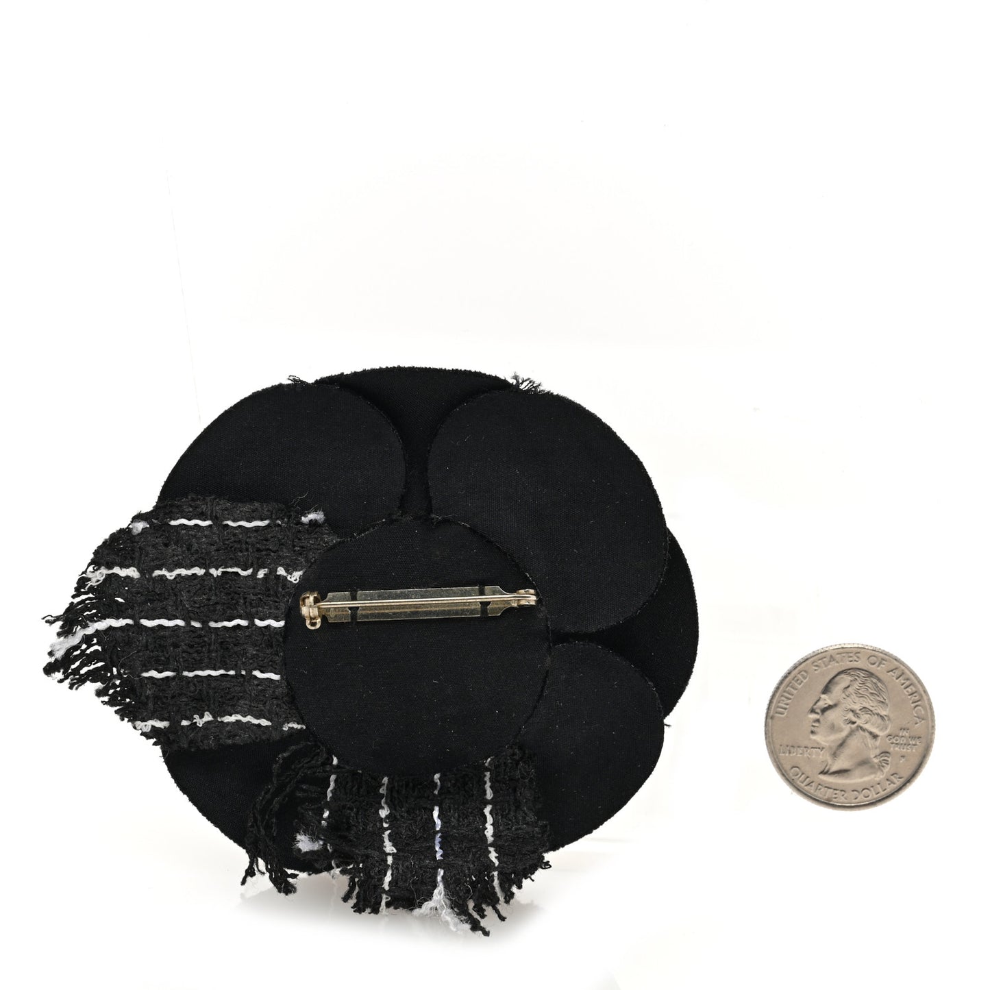Tweed Camellia Pin Brooch Black White