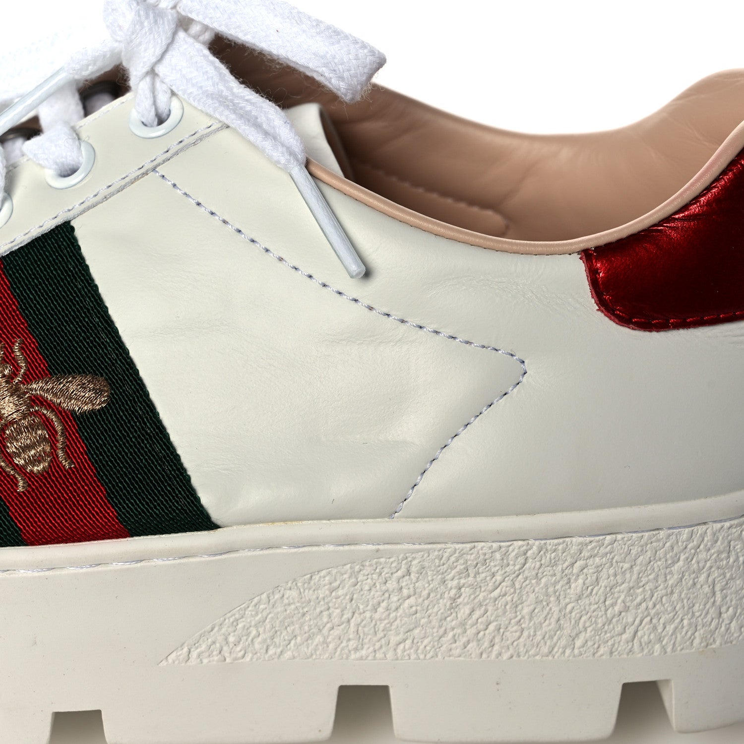 Gucci Calfskin Web Bee Embroidered Womens Ace Platform Sneakers 36.5 White 10 of 14