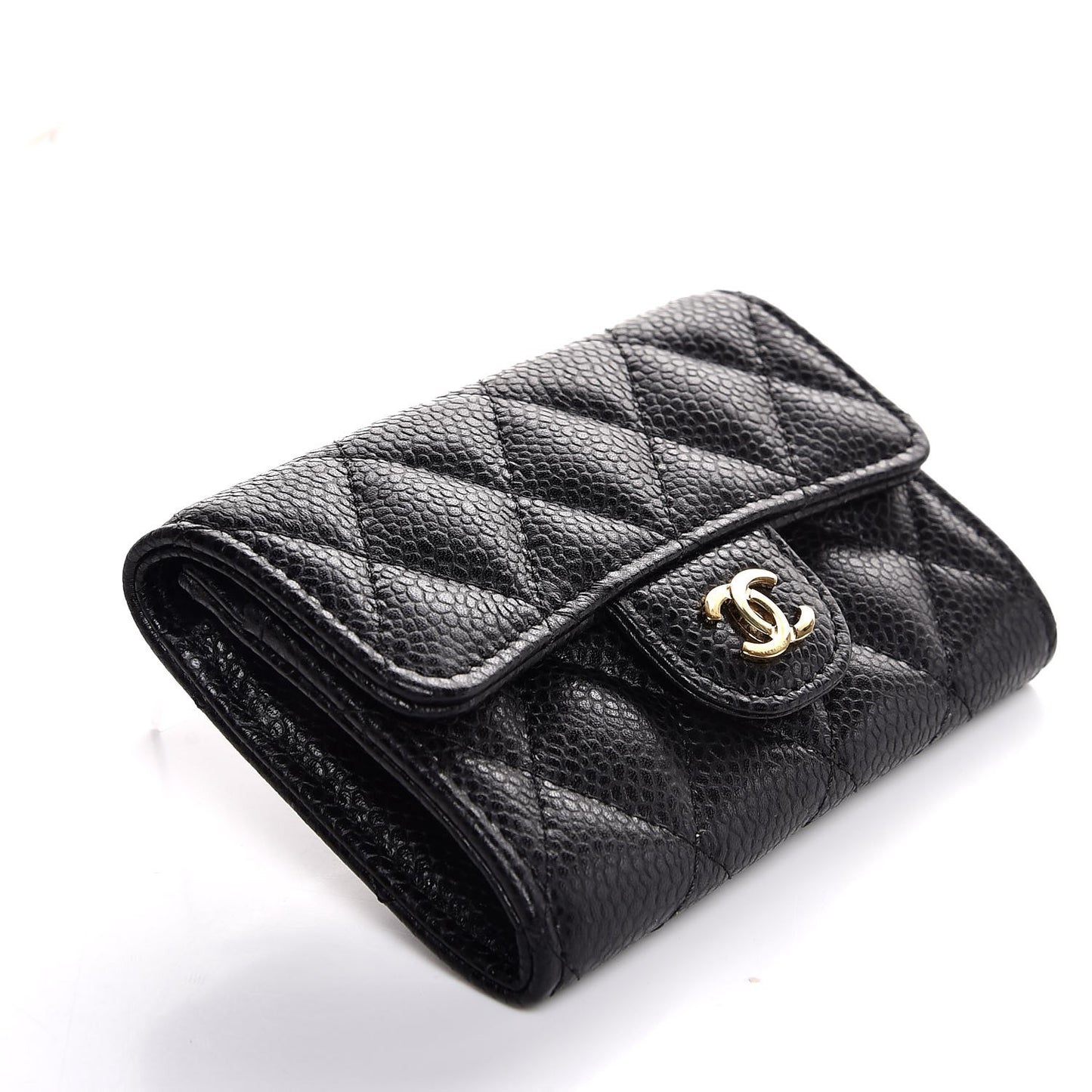 Caviar Quilted Flap Card Holder Black