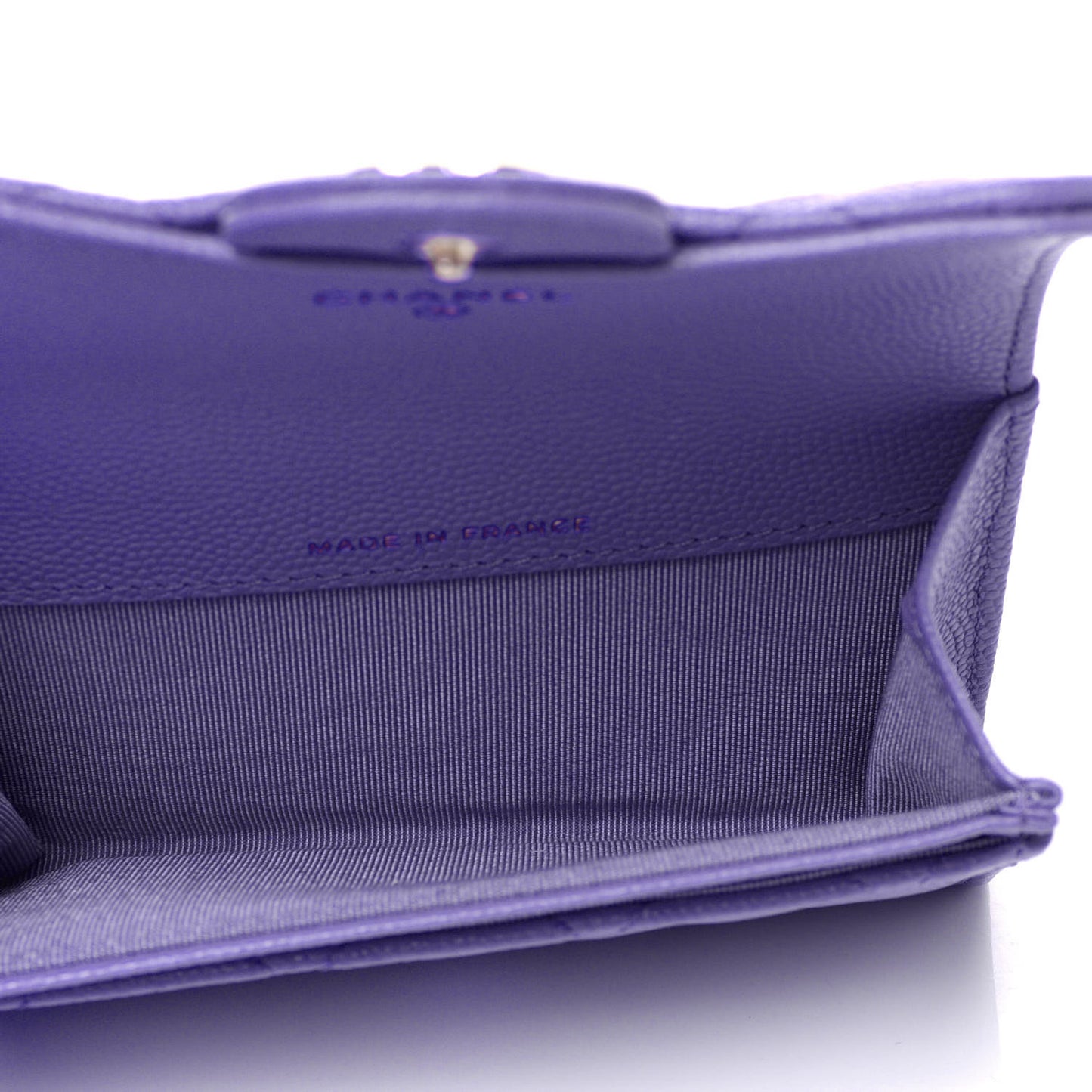 Caviar Quilted Flap Card Holder Wallet Purple