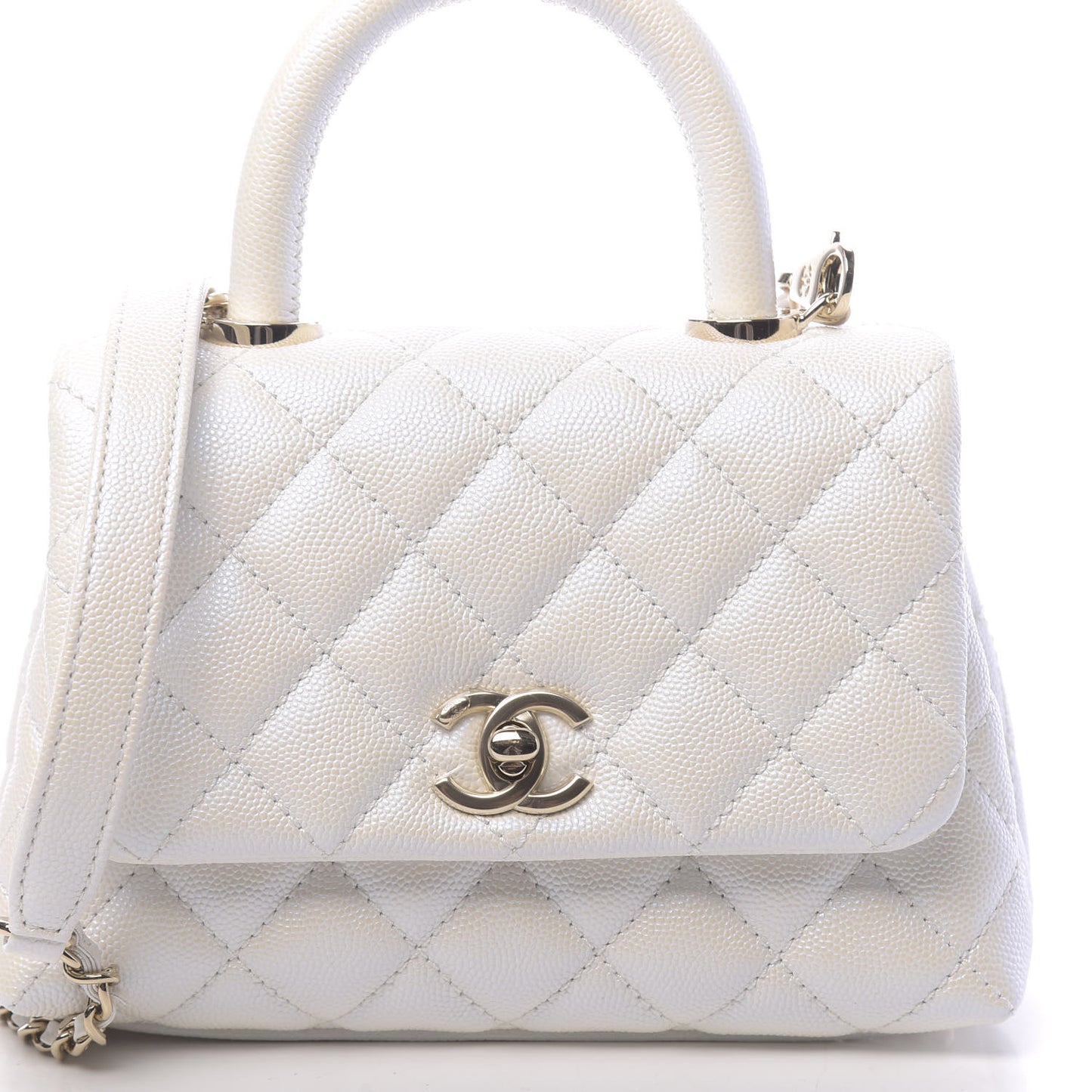 Iridescent Caviar Quilted Extra Mini Coco Handle Flap Ivory