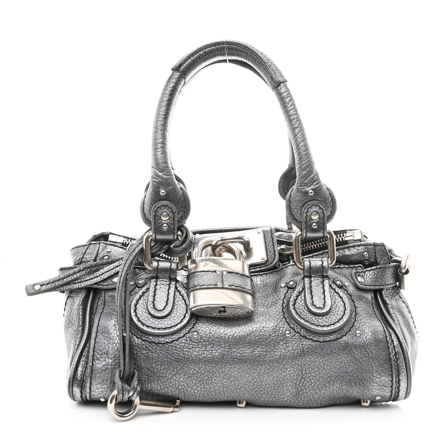 Metallic Calfskin Medium Paddington Satchel Grey