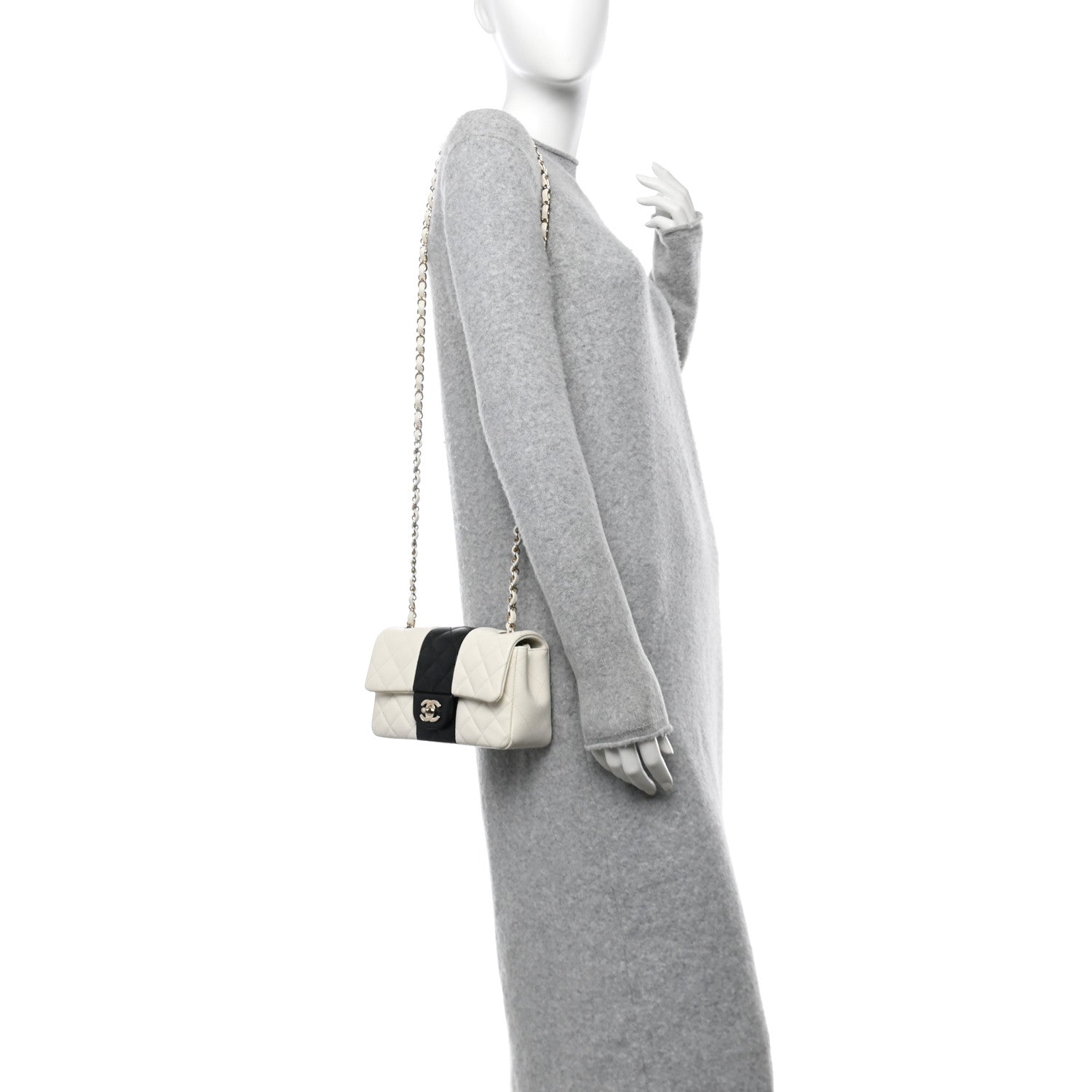 Chanel Lambskin Quilted Mini Rectangular Flap White Black 2 of 10