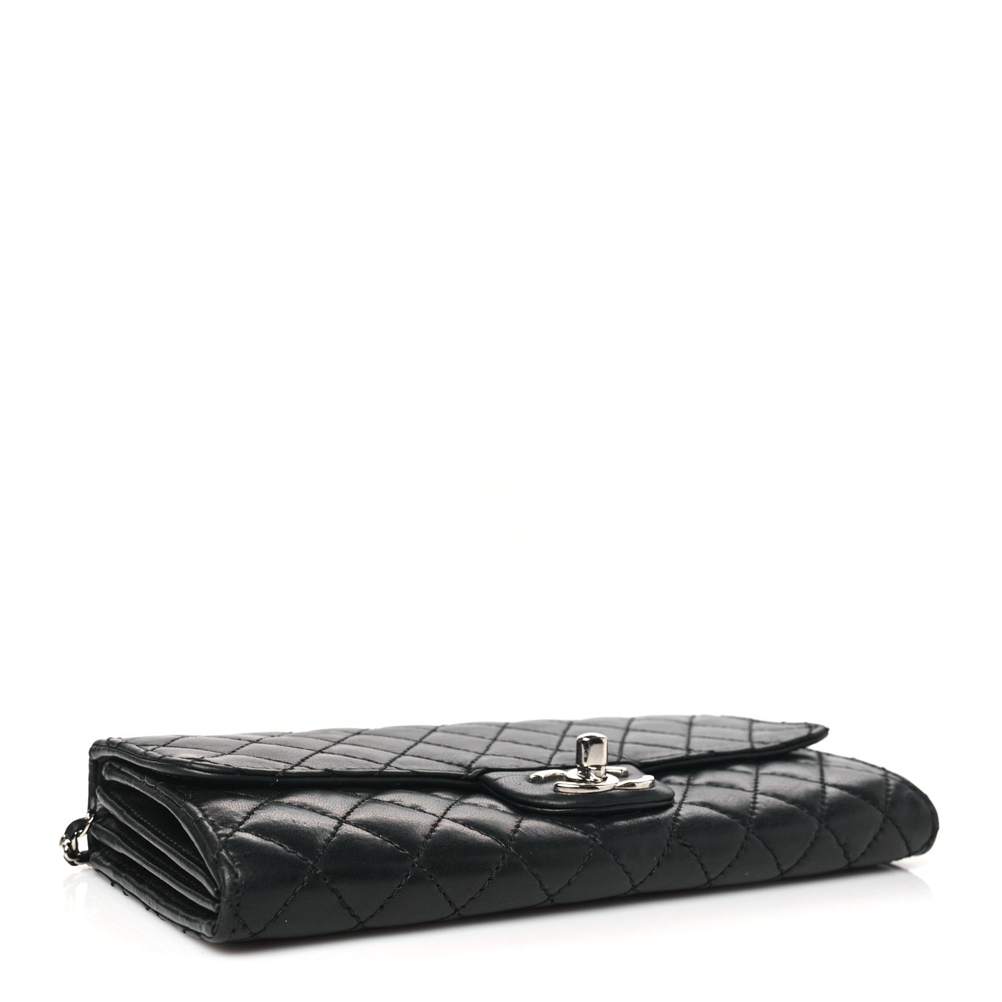 Lambskin Quilted Clutch with Chain Flap Black