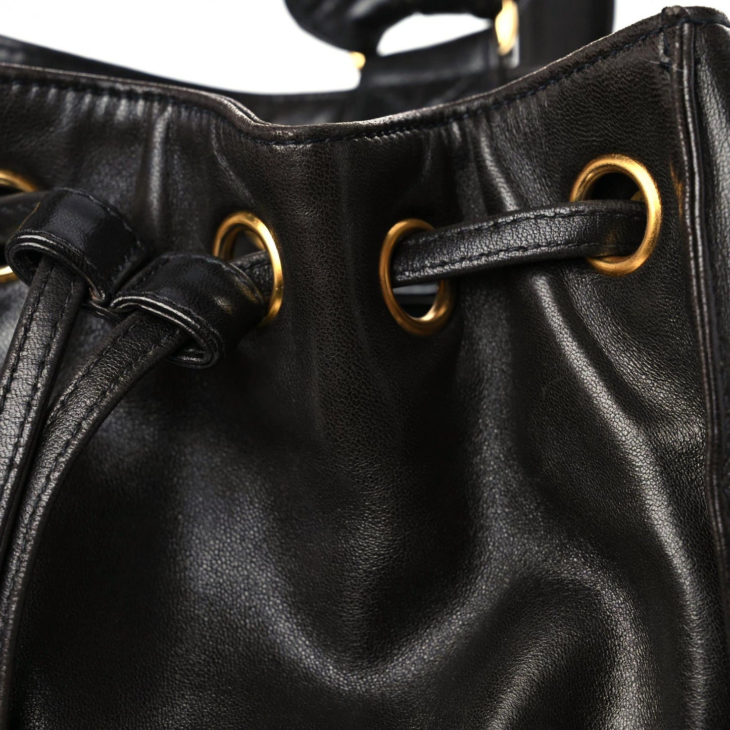 Lambskin Quilted Drawstring Backpack Black