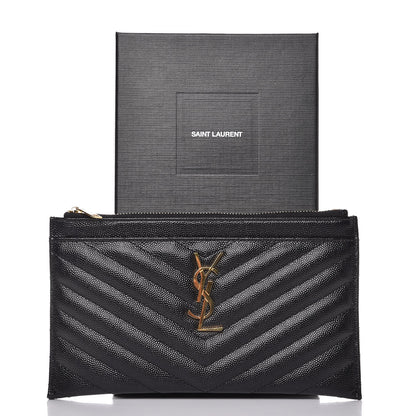 Saint Laurent Grain De Poudre Chevron Monogram Bill Pouch Black 8 of 8