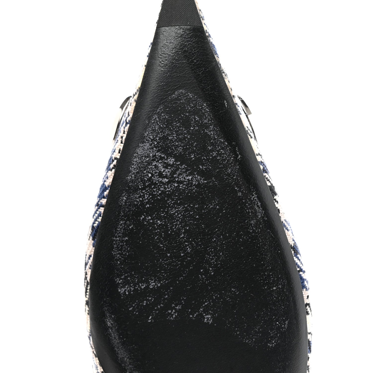 Balenciaga Tweed Prince Of Wales BB Knife Pointy Toe Slingback Flats 37 Beige Navy Silver 13 of 14