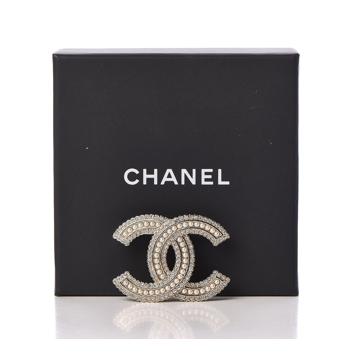 Pearl Crystal Lace Camellia CC Brooch Gold