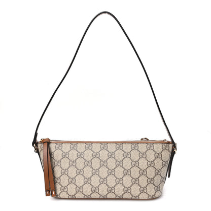 Gucci GG Supreme Monogram Emblem Small Shoulder Bag Beige Dark Brown 1 of 10