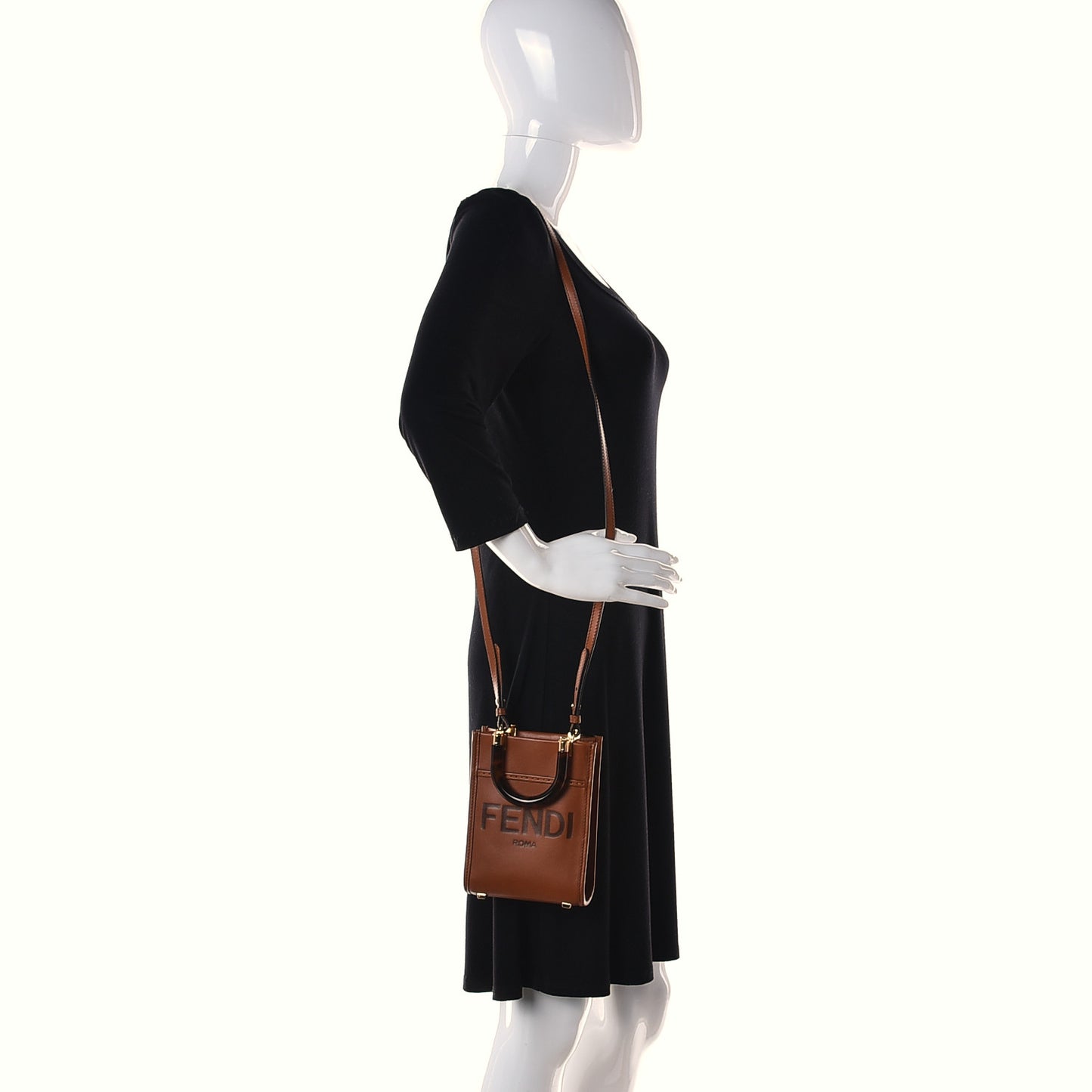 Vitello King Plexiglass Logo Embossed Mini Fendi Sunshine Shopper Tote Cuoio