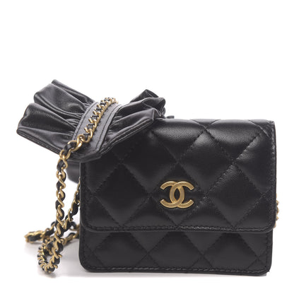 Chanel Lambskin Quilted Romance Clutch With Chain Black 1 of 12