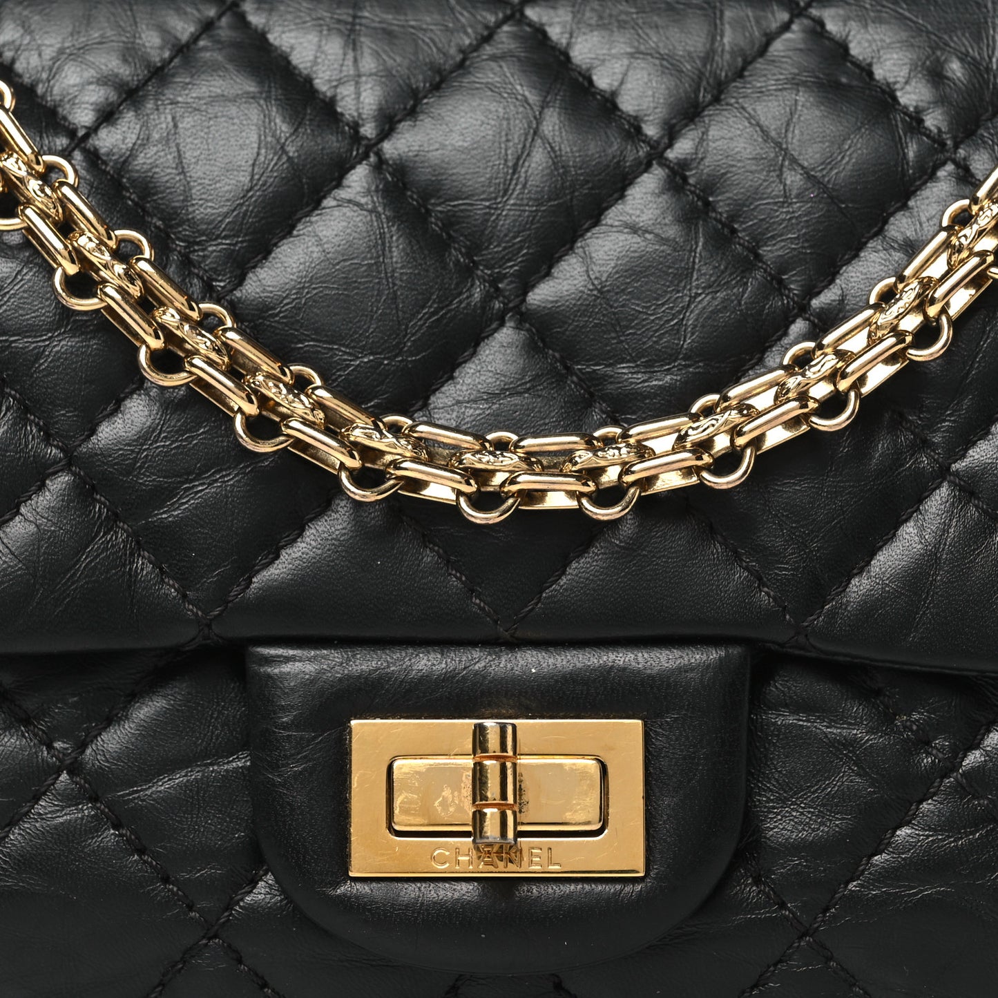 Aged Calfskin Quilted 2.55 Reissue Mini Flap Black
