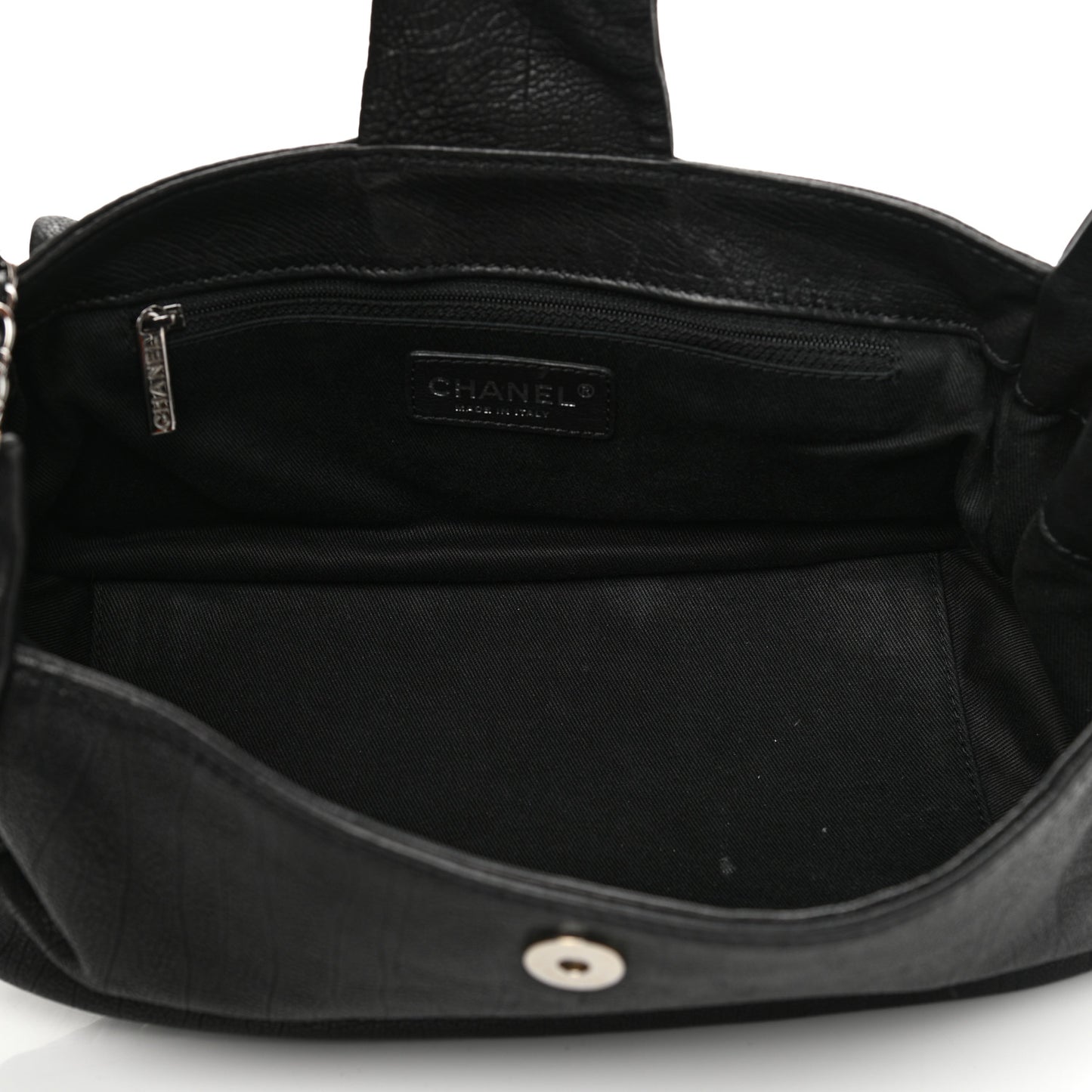 Calfskin Diamond Stitch Accordion Flap Black