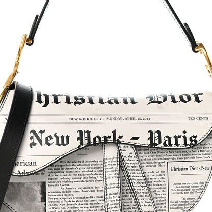 Christian Dior Calfskin Newspaper Printed Saddle Bag With Strap Black White 8 of 12