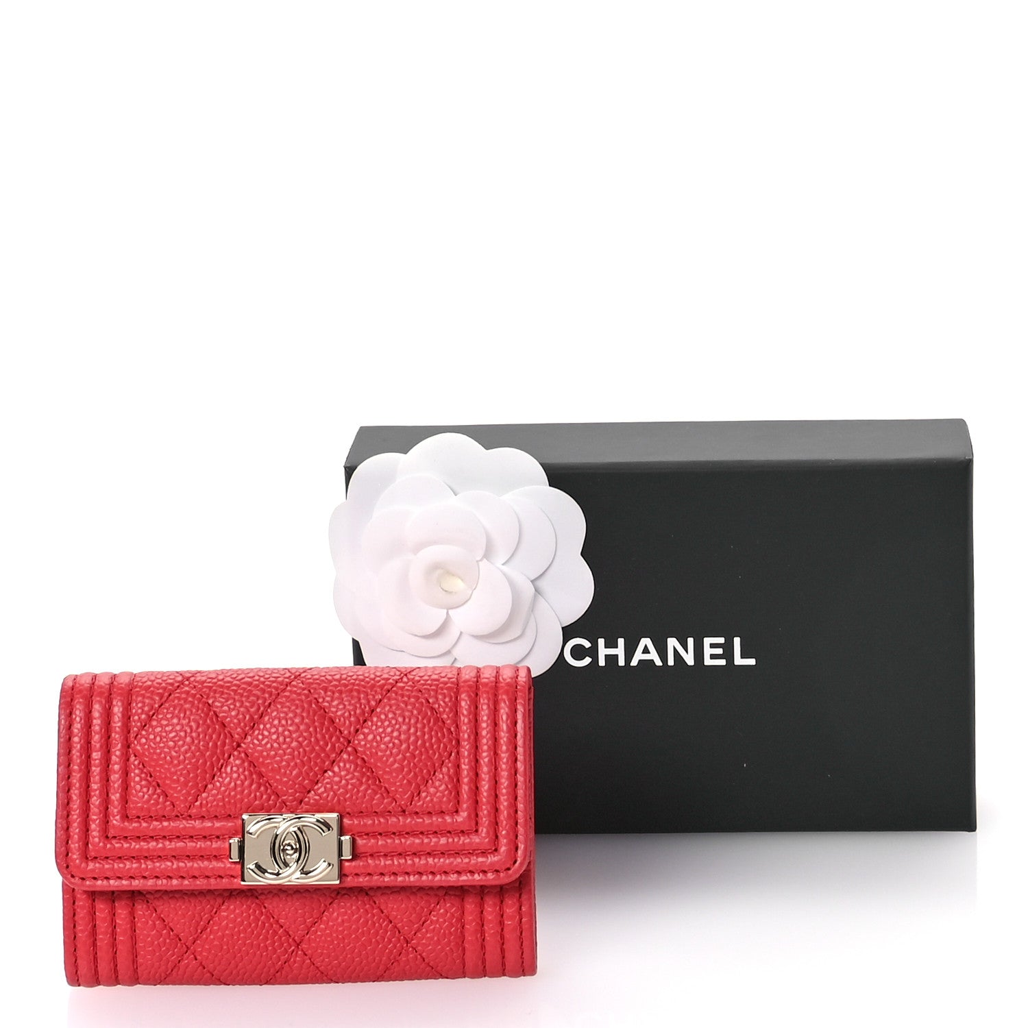 Chanel Caviar Quilted Boy Flap Card Holder Wallet Red 9 of 9