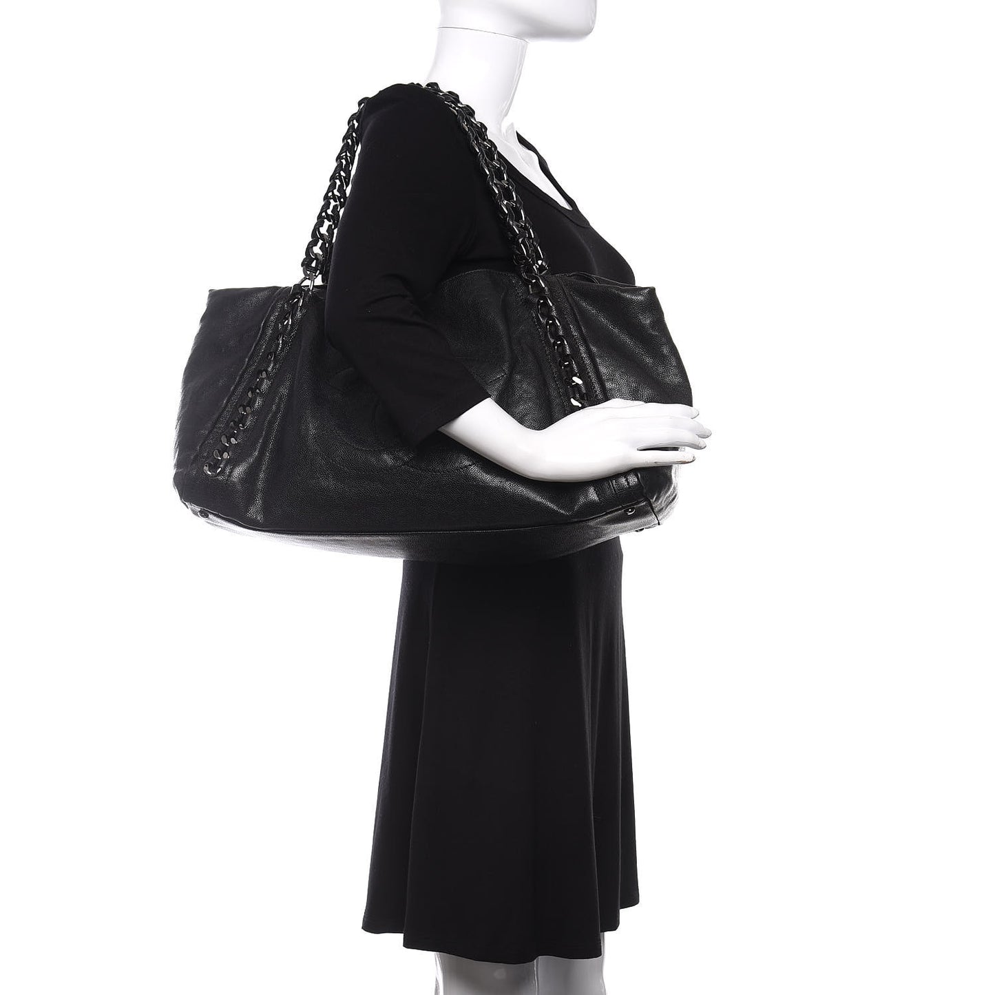 Glazed Caviar East West Modern Chain Tote Black