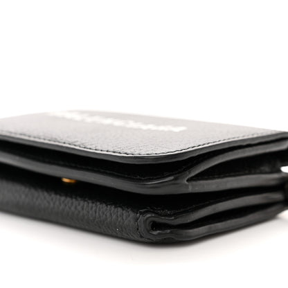 Balenciaga Grained Calfskin Logo Mini Cash Wallet On Chain Black White 9 of 10