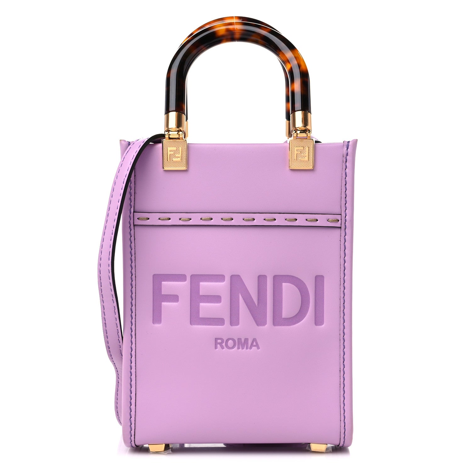 Fendi Vitello King Plexiglass Logo Embossed Mini Fendi Sunshine Shopper Tote Violetta 1 of 9