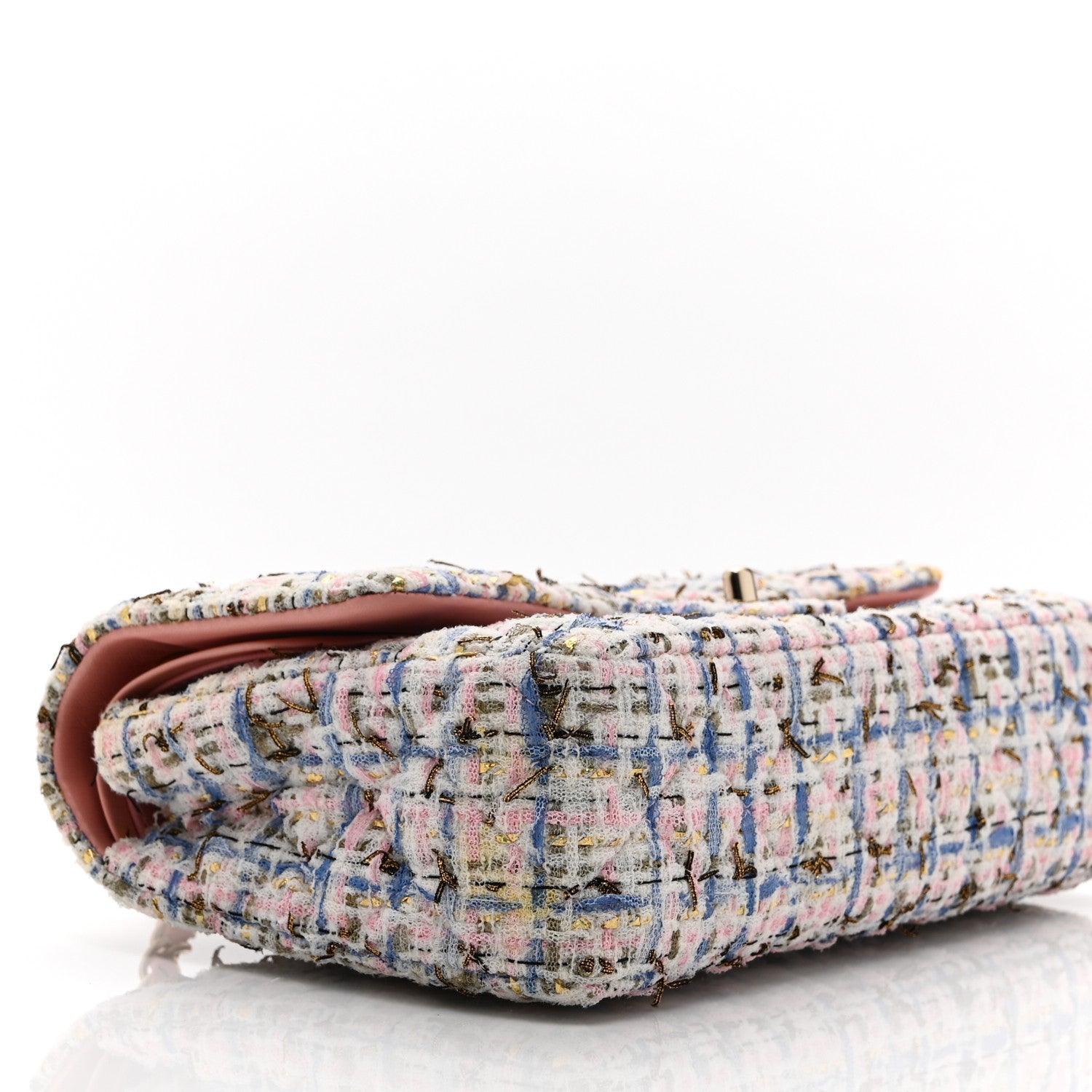 Chanel Tweed Quilted Medium Double Flap Blue Pink Gold White 9 of 11