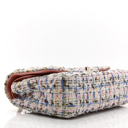 Chanel Tweed Quilted Medium Double Flap Blue Pink Gold White 9 of 11