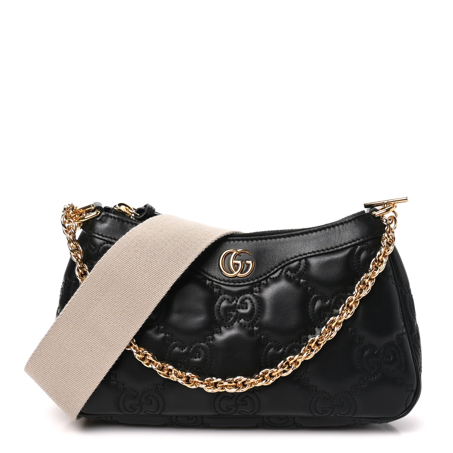 Gucci Calfskin GG Matelasse Chain Handbag Black Natural 1 of 10