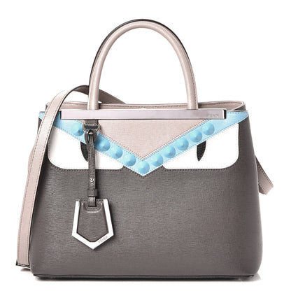 Fendi Vitello Elite Monster Eyes Studded Petite 2Jours Tote Carbone White Multicolor 1 of 7