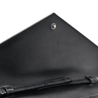 Saint Laurent Grain De Poudre Matelasse Chevron Monogram Monochrome Chain Wallet Black 11 of 15