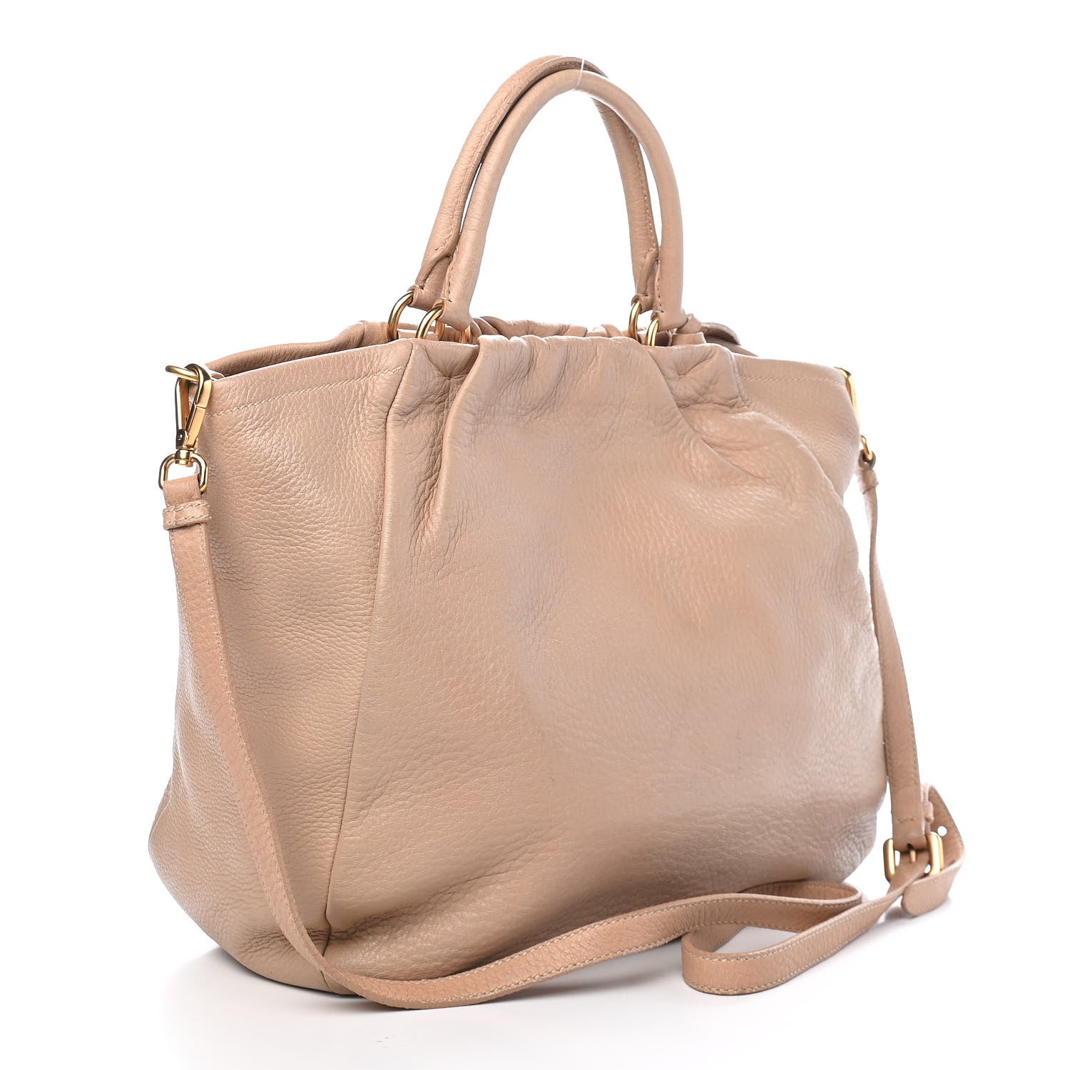 Prada Cervo Pleats Tote Beige 3 of 9