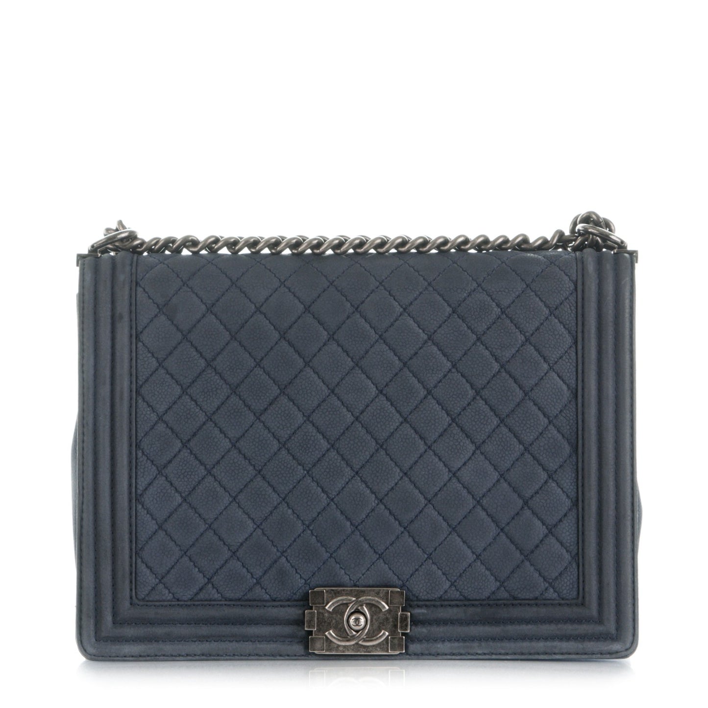 Iridescent Caviar Quilted Large Boy Flap Navy Blue