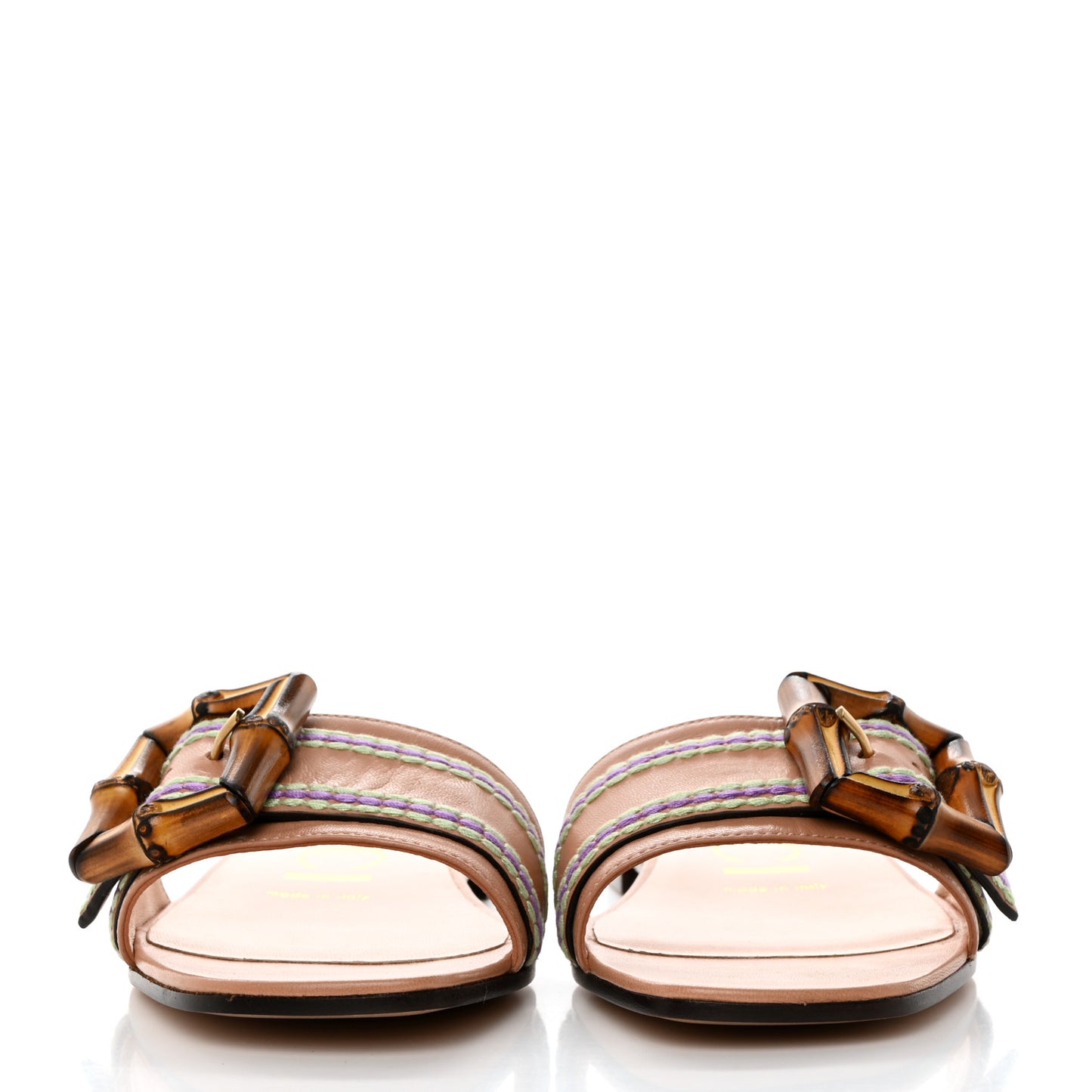 Calfskin Bamboo Buckle Sandals 37 Beige Multicolor